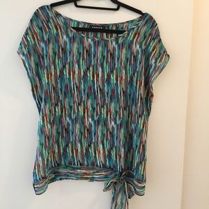 Multi-color sheer sleeveless blouse with open back